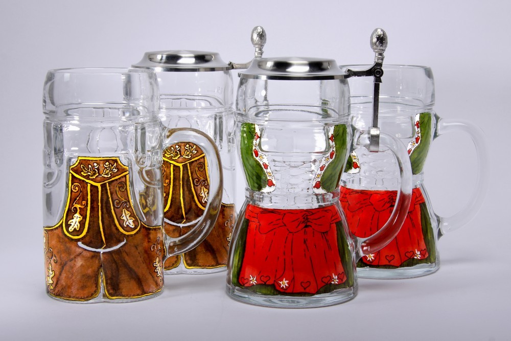 Lederhosen Dirndl Glas Zinndeckel