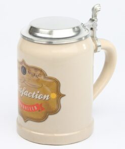 Vintage Bierkrug "Satisfaction Guaranteed" mit Flachzinndeckel