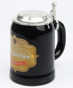Vintage Bierkrug "Satisfaction Guaranteed" black edition mit Flachzinndeckel