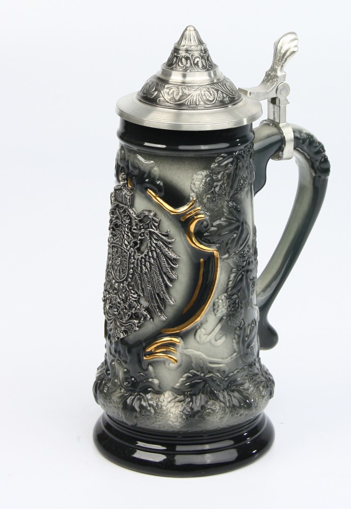 Hopfenschild schwarz 0,25l, Zinnrelief Germany Adler