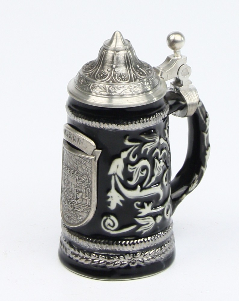 Zinnmünzenkrug Mini, Zinnplakette Bayernwappen