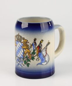 Kannenbäcker 0,5l blau gesprüht, Löwen mit Fahnen